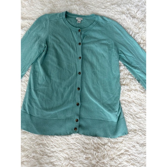L.L.Bean Womens Button Up Cardigan Sweater Knit M Regular Aqua Green - Picture 1 of 5